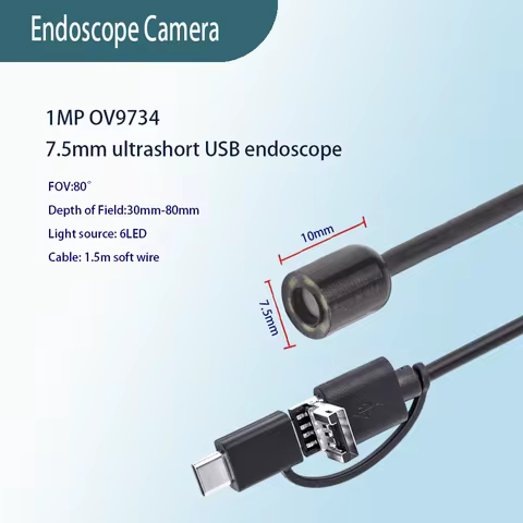 1MP 7.5mm FOV 80° Ultra-short USB Endoscope, Industrial Pipeline Inspection Camera