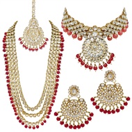 Aheli Wedding Designer Faux Kundan Beaded Indian Bridal Set Choker Necklace Earrings Maang Tikka Jewellery for Women