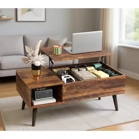 39" Lift Top Coffee Table with Storage for Living Room, Retro Wooden Reception Room Furniture, Rusti
