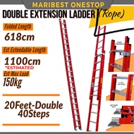 11M 37Feet 40Steps Double Extension Fiberglass Telescopic Ladder Roped Operated Multi Purpose Foldab