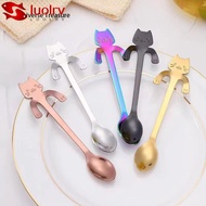 LUOLRV 1/4pcs Mini Cat Coffee Spoon, Cute Design Tableware Stainless Steel Teaspoon,  Kitchen Tool C