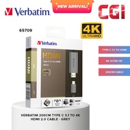 Verbatim 65709 200cm Type C 3.1 to 4K HDMI 2.0 Cable - Grey