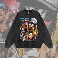 University T Pure Cotton Washed Distressed Long-Sleeved American High Street Rapper Print Washing Sw