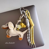 Yellow Beige Leather Dog Handbag Hanger, Cute Leather Dog Handbag Charm, Cute Dog Shaped Bookbag Han