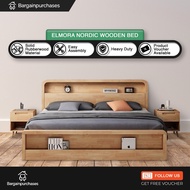ELMORA Nordic Wooden Bed Frame - Premium Scandinavian Rubberwood - Katil Kayu Queen & King 🛏️