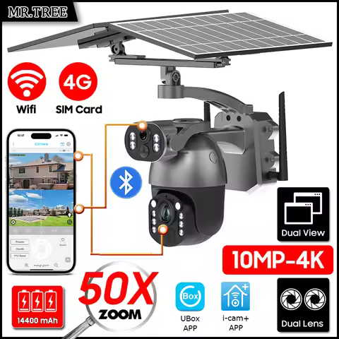 10MP 4K 50X Optical Zoom Video Solar Camera 4G SIM CCTV Outdoor SurveillanceWiFi Home Security PTZ M