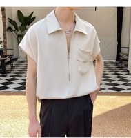 Áo thun áo thun nam tay cộc form rộng mặc thoải mái thích hợp mùa hè với túi trước ngực và khóa kéo 