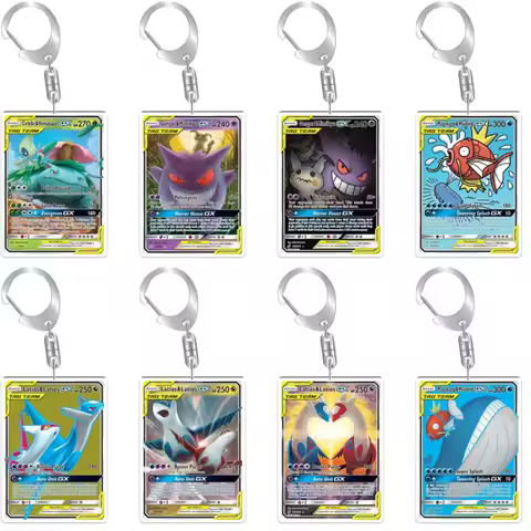 Diy English for Pokemon GX PTCG Card Acrylic Keychain TAG TEAM Up Gengar Venusaur Latias Pendant Ani