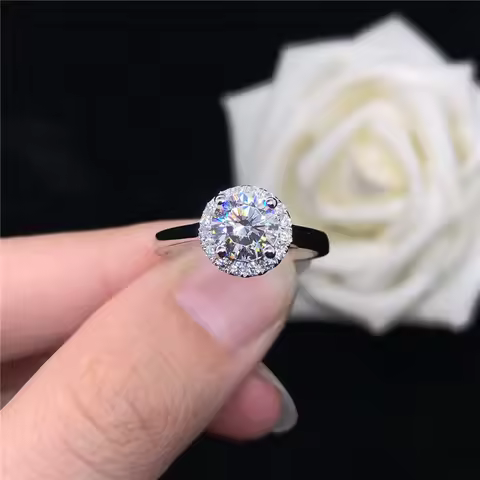 Test Positive Round 1CT Moissanite Wedding Ring G14K 585 White Gold Women Engagement Jewelry Brillia