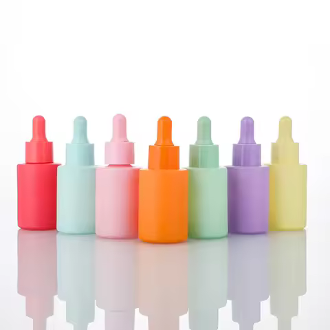 5PCS Glass Dropper Bottle Small Flat Shoulder Glass Dropper Bottles Macarone Frosted Essential Oil D
