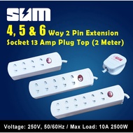 4/5/6 Way 2 Pin Extension with 13A Approval Safety Mark Plug Top