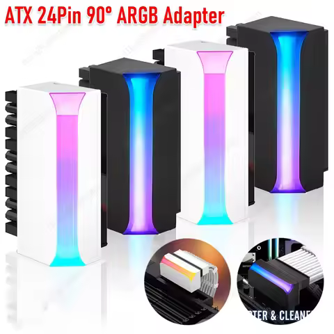 ATX 24 Pin to 90 Degree Power Plug Adapter 5V ARGB Motherboard Power Supply Cable Connectors Modular