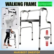 Walking Frame Curve Handle with Wheel & Shower Seat，Lightweight Walker Aid Frame Medical Foldable Ad
