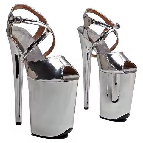 Leecabe 23CM / 9inches Shiny PU Upper Trend fashion Platform High Heels slipper Sandals Pole Dance s