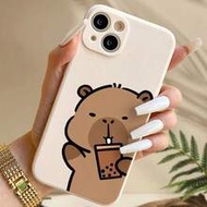 Perforated Straight Edge Milk Tea Capybara Colorful Anti-Drop Painted Phone Case Compatible With IPh