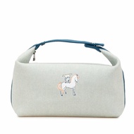 Hermes Hermès Bride A Black GM Cabriole Pouch 女士棕色棉質印花佈人字紋迷你手提包