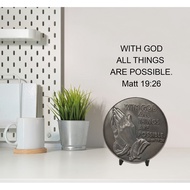 Metal Round Coaster with Bible Verse Table Top • Pewter like finishing * Christian Gift • Chosen Tre