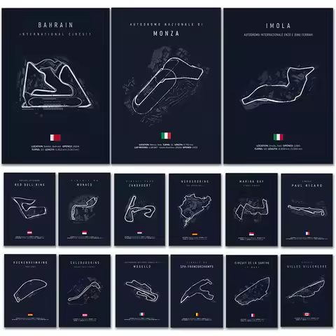 Track Circuit Canvas Wall Art Nordic Style Posters And Prints for Living Room Decor F1 Racing Circui