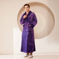 Autumn and Winter Warm Long Coral Velvet Thick Couple Solid Color Bath Bathrobes Men Women Pajamas S