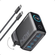 Anker B2697KZ1 140W 4口輸出牆插充電器連 USB-C 充電線 - 黑灰色 | ActiveShield 2.0智能控溫技術 | 實時查看充電狀態 | 香港行貨