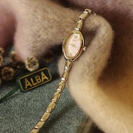 -古董經典ALBA淡粉紅珍珠貝面橢圓手錶 手鍊 庫存老品 W682