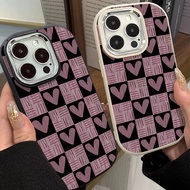 Checkered and Love Personalized Phone Case Compatible for IPhone 7 8 Plus 11 13 12 14 15 Pro Max XR X XS Max SE 2020 Shock Absorbing TPU Soft Case Metal Frame Large Hole