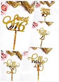 New Gold Acrylic Happy Birthday Cake Topper Sweet16 20th 30th 40th Special Age Birthday Party Decora