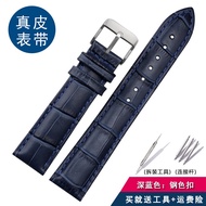 Universal Crocodile Pattern Watch Strap Men's Genuine Leather Butterfly Buckle Alternative Tissot Renault Bangton Binger Casio Armani Accessories 18 20 21 22 Dark Blue-Silver 20mm