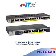 Netgear GS108PP 8-Port (123W) | GS116PP 16-Port (183W) Gigabit Unmanaged High-power PoE+ Switch with