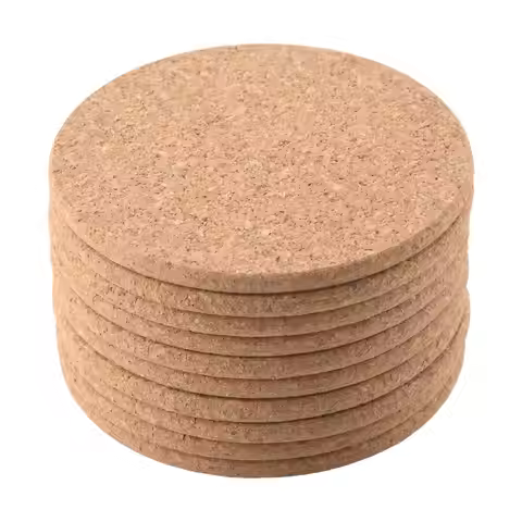 N-MEOF Set of 10 Cork Bar Drink Coasters - Absorbent and Reusable - 90mm, 5mm Thick