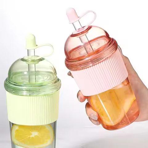 Drinkware with Lid and Straw Clear Tumbler Transparent Large Capacity Water Bottle 530ML Korean Ins 