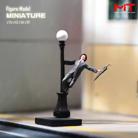 Miniatures Figures 1/87 1/64 1/43 1/24 Male Singer Singing Dance Under Streetlights Rainny Scene Pro