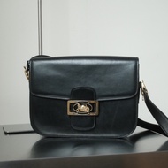 Celine Vintage 1970-80s 思琳 經典金扣馬車平滑小牛皮風琴單肩包 / 盒型方包