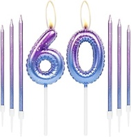 Purple Blue 60th Birthday Candle, Purple Number 24 Candles for Cakes, Colourful Thin Party Candles, 