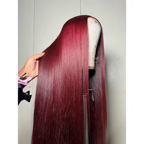 200% 99J Burgundy 13x4 Hd Transparent Lace Frontal Human Hair Wigs Red Wine 99J Colored Straight Wig