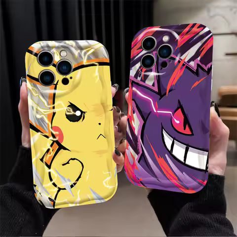 Cartoon P-Pokemon Pikachu Squirtle Wavy Case for IPhone 16 15 14 13 12 11 Pro Max Plus 16E XR XS X 7