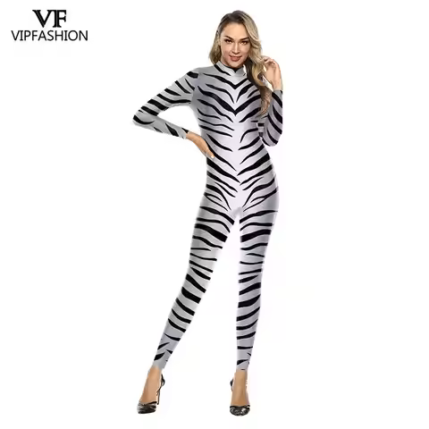 VIP FASHION 3D Animal painting Zebra Stripes Pattern Purim Festival Halloween Cosplay Costume For Wo