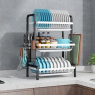Space School[Delivery]Kitchen dish rack 304Stainless Steel Sink Rack Double-Layer Bowl Rack Kitchen Dish Rack Draining Rack Large Size Tableware Dish Rack Dish drainer Draining Rack