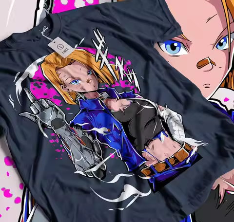 Android 18 T Shirt Cosplay Tee Gift Ecchi 90s Anime Manga Japanese