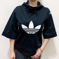 ADIDAS ORIGINALS 經典復古 三葉草 LOGO 斗篷 寬袖 七分袖 短版 重磅 立體 連帽 帽T 女版 黑色 32號（約XS號）CY3563 CLT-W TP0-22 #23女神節