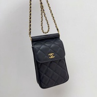芯片款 香奈兒/Chanel 黑金荔枝皮手機包