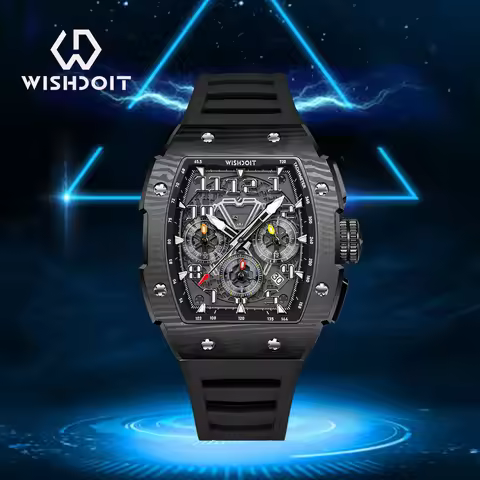 WISHDOIT Men Chronograph Watch VD53 Movement Luxury Tonneau Design Calendar Date Feature Luminous Ha