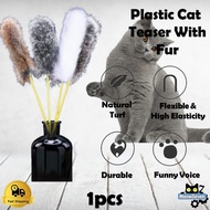 Plastic Cat Teaser With Fur 1pcs Pet Kitten Cat Toys Feather Teaser Interactive Fur Teaser Cat Stick