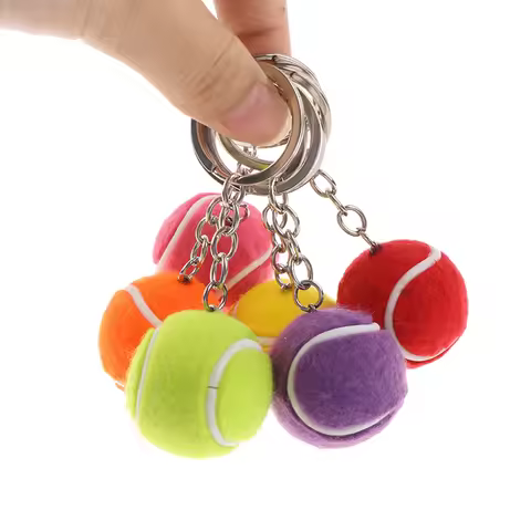 Cute Sport Mini Metal Tennis Ball Keychain 6 Color Pendant Car Keyring Sports Key Chain For Teenager