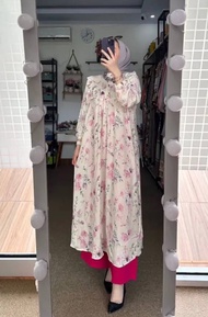 DEALOVA Setelan Baju Long Tunik Wanita Terbaru Viral 2023 Mewah Busana Muslim Atasan dan Bawahan modern Simple Elegan Hijab