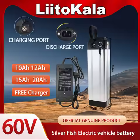 Liitokala 16S 60V 10Ah 12Ah 15Ah 20Ah Silver Fish Battery Pack Includes charger