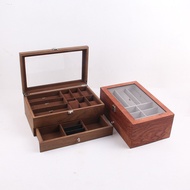 Ready Stock Wooden Double-Layer Rosewood Watch Glasses Jewelry Storage Box 8 12-Bit Walnut Glasses S