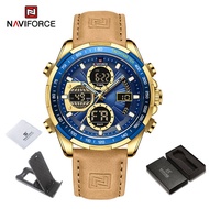 NAVIFORCE ผู้ชายนาฬิกาแบรนด์ยอดนิยมนาฬิกาลำลองจอแสดงผลคู่กันน้ำ Led เรืองแสงกีฬานาฬิกาสำหรับผู้ชาย N