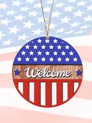 1入組美國國旗歡迎圖案圓型壓克力吊飾牆/窗掛件紀念禮物裝飾，適用於國慶日