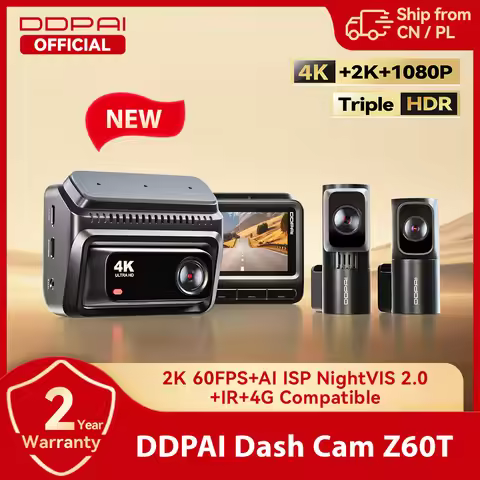 DDPAI Z60T Dash Cam 3-Channel HDR 4K+2K+1080P Front Rear Interior Night Vision 24H Parking Monitorin